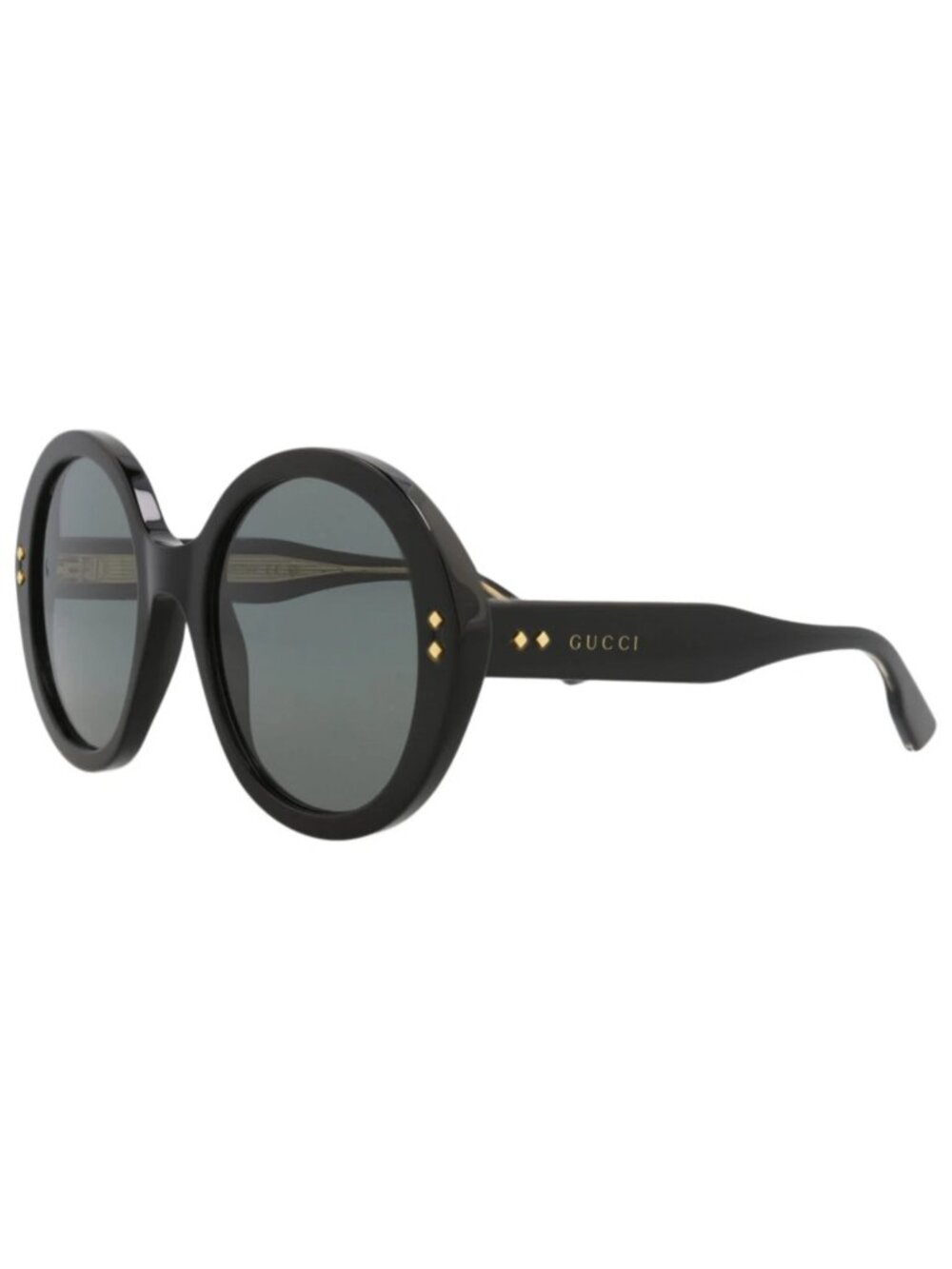 New Gucci Women's Sunglasses Round Oval Acetate Frame Black Black Grey